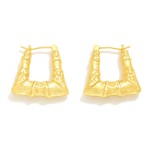 Wholesale gold Dipped Rectangular Textured Bamboo Hoop Earrings Gold White Gold
