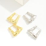 Wholesale gold Dipped Rectangular Textured Bamboo Hoop Earrings Gold White Gold