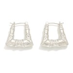 Wholesale gold Dipped Rectangular Textured Bamboo Hoop Earrings Gold White Gold