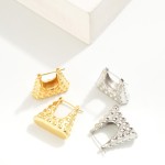 Wholesale gold Dipped Studded Squared Flat Base Hoop Earrings Gold White Gold Di