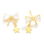 Wholesale dainty Gold Dipped Cubic Zirconia Bow Stud Earrings Star Charms Gold W