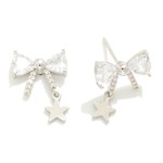 Wholesale dainty Gold Dipped Cubic Zirconia Bow Stud Earrings Star Charms Gold W