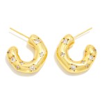 Wholesale gold Dipped Cubic Zirconia Studded Huggie Hoop Earrings Gold White Gol