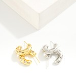 Wholesale gold Dipped Cubic Zirconia Studded Huggie Hoop Earrings Gold White Gol