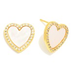 Wholesale pearlescent Gold Dipped Cubic Zirconia Studded Heart Stud Earrings Gol