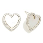 Wholesale pearlescent Gold Dipped Cubic Zirconia Studded Heart Stud Earrings Gol