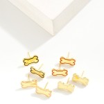 Wholesale gold Dipped Dog Bone Stud Earrings Gold White Gold Dipped Hypoallergen