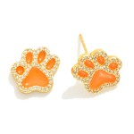 Wholesale gold Dipped Cubic Zirconia Studded Game Day Paw Print Stud Earrings Go