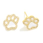 Wholesale gold Dipped Cubic Zirconia Studded Game Day Paw Print Stud Earrings Go