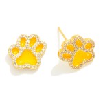 Wholesale gold Dipped Cubic Zirconia Studded Game Day Paw Print Stud Earrings Go