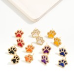 Wholesale gold Dipped Cubic Zirconia Studded Game Day Paw Print Stud Earrings Go