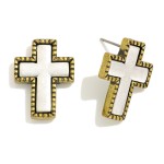 Two Tone Metal Cross Oversized Stud Earrings

- Approximately .75" L