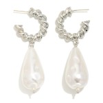 Wholesale twisted Metal Hoop Earrings Large Teardrop Pearl Charms L
