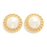 Wholesale oversized Pearl Stud Earrings Metal Ruffle Border D