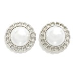 Wholesale oversized Pearl Stud Earrings Metal Ruffle Border D