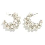 Wholesale silver Gold Dipped Pearl Studded Hoop Earrings Silver Gold Dipped D