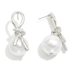 Wholesale silver Gold Dipped Knot Post Drop Earrings Large Pearl Charm Silver Go