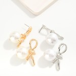 Wholesale silver Gold Dipped Knot Post Drop Earrings Large Pearl Charm Silver Go