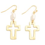 Hammered Metal Cross and Pearl Drop Earrings

- Approximately 1.75" L