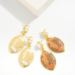 Wholesale rhinestone Studded Football Drop Earrings Pearl Stud Posts L