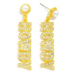 Wholesale rhinestone Studded HOWDY Drop Earrings Pearl Stud Posts L