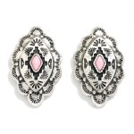 Wholesale silver Scalloped Edge Western Post Drop Earrings Natural Stone L