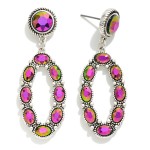 Wholesale iridescent Rhinestone Oval Drop Earrings Rhinestone Stud Posts L