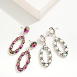 Wholesale iridescent Rhinestone Oval Drop Earrings Rhinestone Stud Posts L