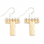 Wholesale linked Hammered Brushed Metal Cross Drop Earrings L