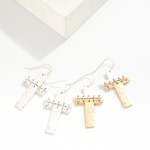 Wholesale linked Hammered Brushed Metal Cross Drop Earrings L