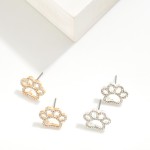 Wholesale rhinestone Studded Hollow Paw Print Stud Earrings L