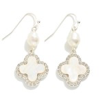 Wholesale pearlescent Clover Drop Earrings Linked Pearl Rhinestone Details L