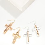 Wholesale textured Metal Cross Earrings Rotating Beaded Center L