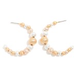 Wholesale graduated Textured Metal Beaded Hoop Earrings D Brass Base
