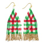 Plaid Seed Bead Tassel Drop Earrings

- Approximately 3" L 