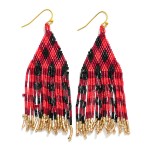 Wholesale plaid Seed Bead Tassel Drop Earrings L