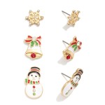 Christmas stud earring set featuring three pairs

- Approximately .5" in size