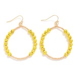 Wholesale beaded Hoop Drop Earrings Metallic Lava Rock Beads Metal Tones L