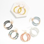 Wholesale beaded Hoop Drop Earrings Metallic Lava Rock Beads Metal Tones L