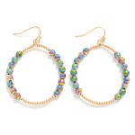Wholesale beaded Hoop Drop Earrings Metallic Lava Rock Beads Metal Tones L
