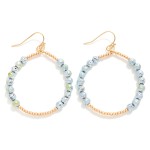 Wholesale beaded Hoop Drop Earrings Metallic Lava Rock Beads Metal Tones L