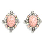 Wholesale concho Bordered Rhinestone Natural Stone Post Earrings