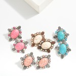 Wholesale concho Bordered Rhinestone Natural Stone Post Earrings