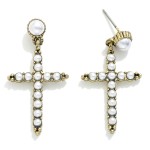 Wholesale pearl Studded Cross Post Drop Earrings L