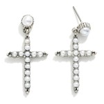 Wholesale pearl Studded Cross Post Drop Earrings L
