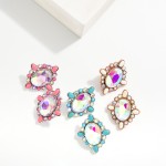 Wholesale rhinestone Post Drop Earrings Rhinestone Natural Stone Border L