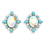 Wholesale rhinestone Post Drop Earrings Rhinestone Natural Stone Border L
