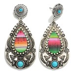 Wholesale metal Western Teardrop Drop Earrings Turquoise Rhinestone Accents L