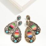 Wholesale metal Western Teardrop Drop Earrings Turquoise Rhinestone Accents L