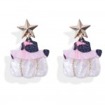 Wholesale glitter Acetate Pumpkin Drop Earrings Faux Fur Cowboy Hat Metal Star P